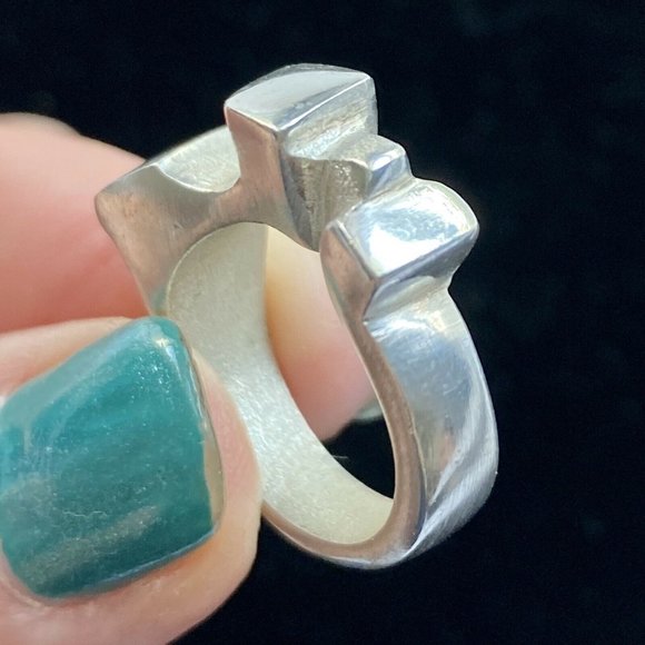 Chunky Handmade Geometric Sterling Silver Don Dietz Ring Size 5.75 TW 11.3 G - Picture 3 of 12